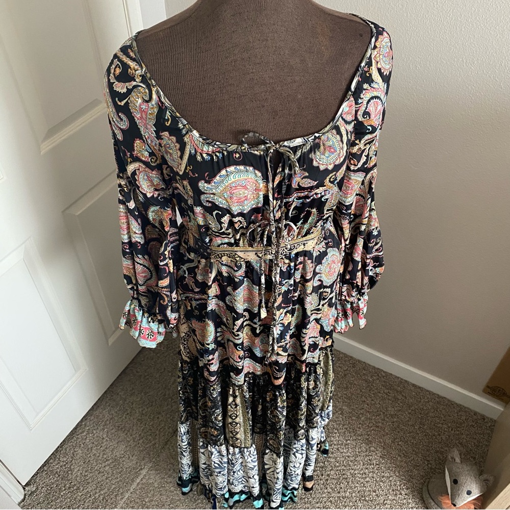Karma Highway NWOT maxi dress, Boho, gypsy festival Paisley rich colors ruffle - Picture 8 of 16